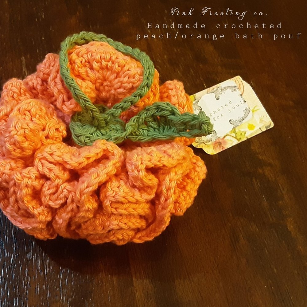 Crocheted Large Bath Pouf Peach Apple or Orange